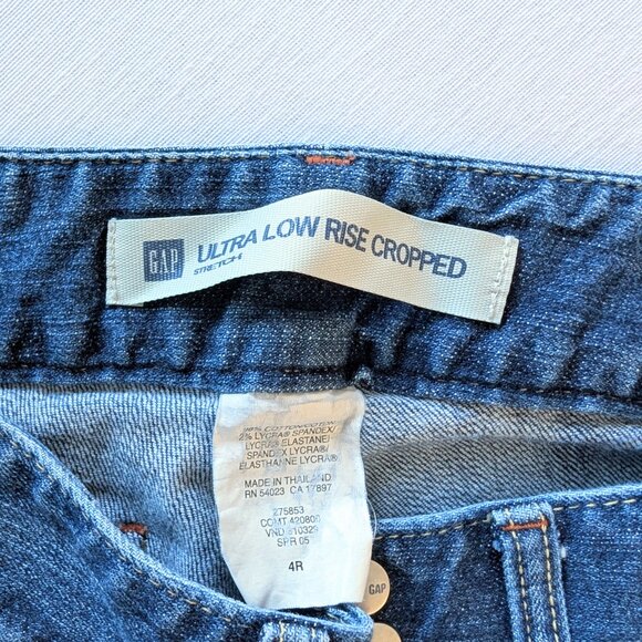 Vintage Gap Ultra Low-Rise Cropped Stretch 4R Denim Jean Cotton Button Capri - Picture 10 of 11